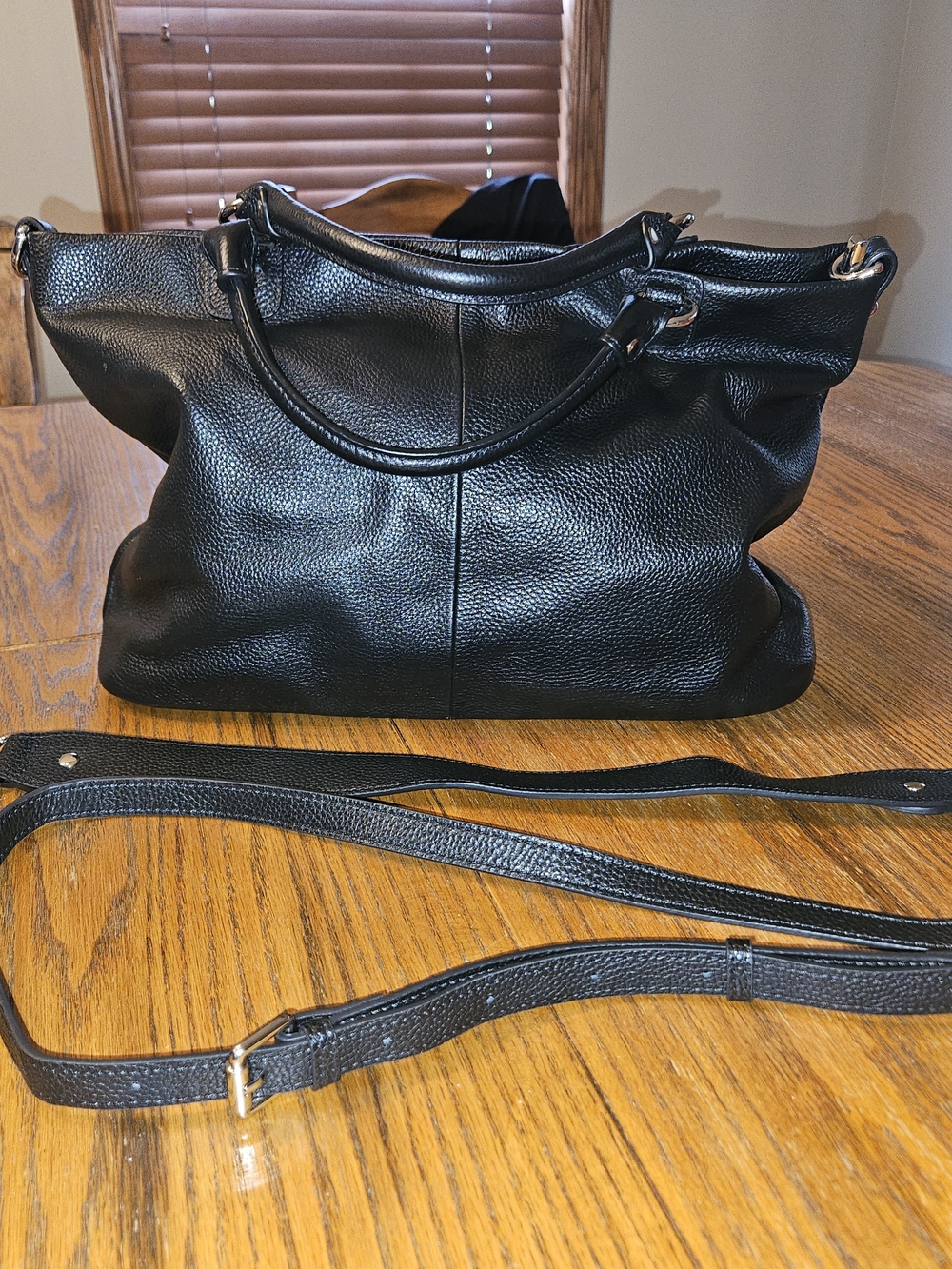 Classic Kattee Black Faux Leather Tote/Crossbody Bag - Women's Handbag